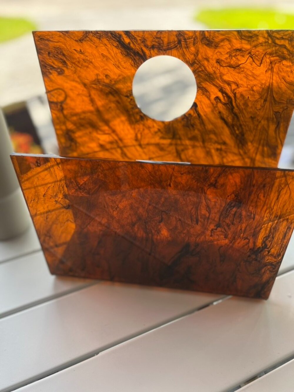 MCM Vintage Tortoise Acrylic Magazine RackCirca 70”s Ferguson Designer